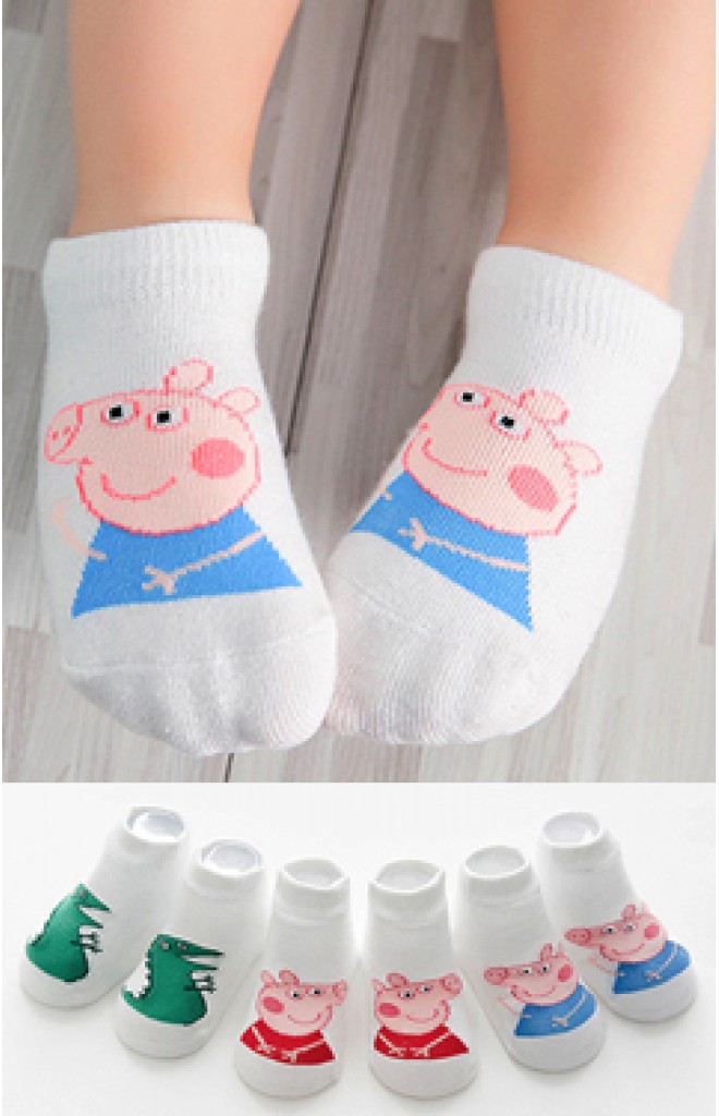 เซ็ตถุงเท้าเด็กสีขาวครีมลายหมูชมพู Peppa Pig และ ไดโนเสาร์ แพ็ค 3 คู่ เซ็ตถุงเท้าเด็กสีขาวครีมลายหมูชมพู Peppa Pig และ ไดโนเสาร์ แพ็ค 3 คู่