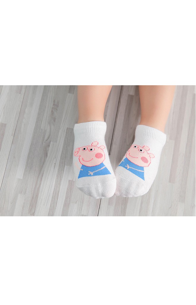 เซ็ตถุงเท้าเด็กสีขาวครีมลายหมูชมพู Peppa Pig และ ไดโนเสาร์ แพ็ค 3 คู่