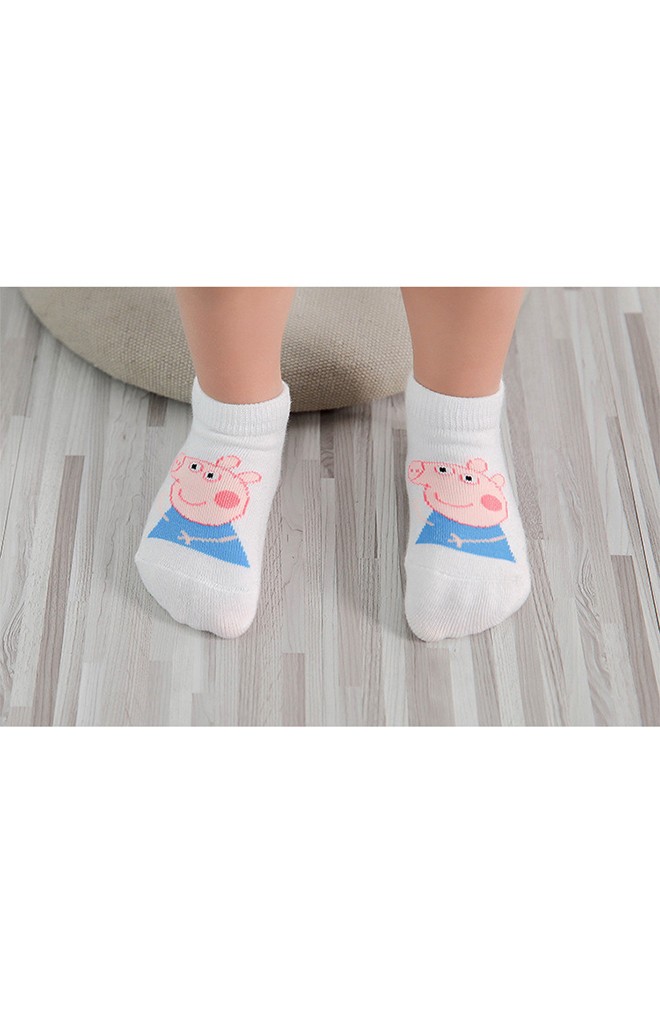 เซ็ตถุงเท้าเด็กสีขาวครีมลายหมูชมพู Peppa Pig และ ไดโนเสาร์ แพ็ค 3 คู่