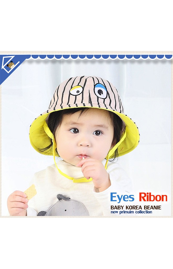 หมวกเด็กปีกรอบลายทาง ปักตาโต จาก TIANYI BEAR