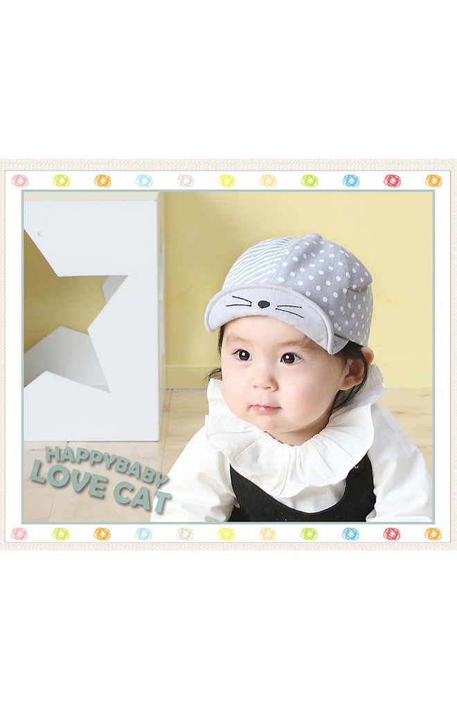 หมวกแก๊ปหน้าแมวลายจุด แต่งหูน่ารัก