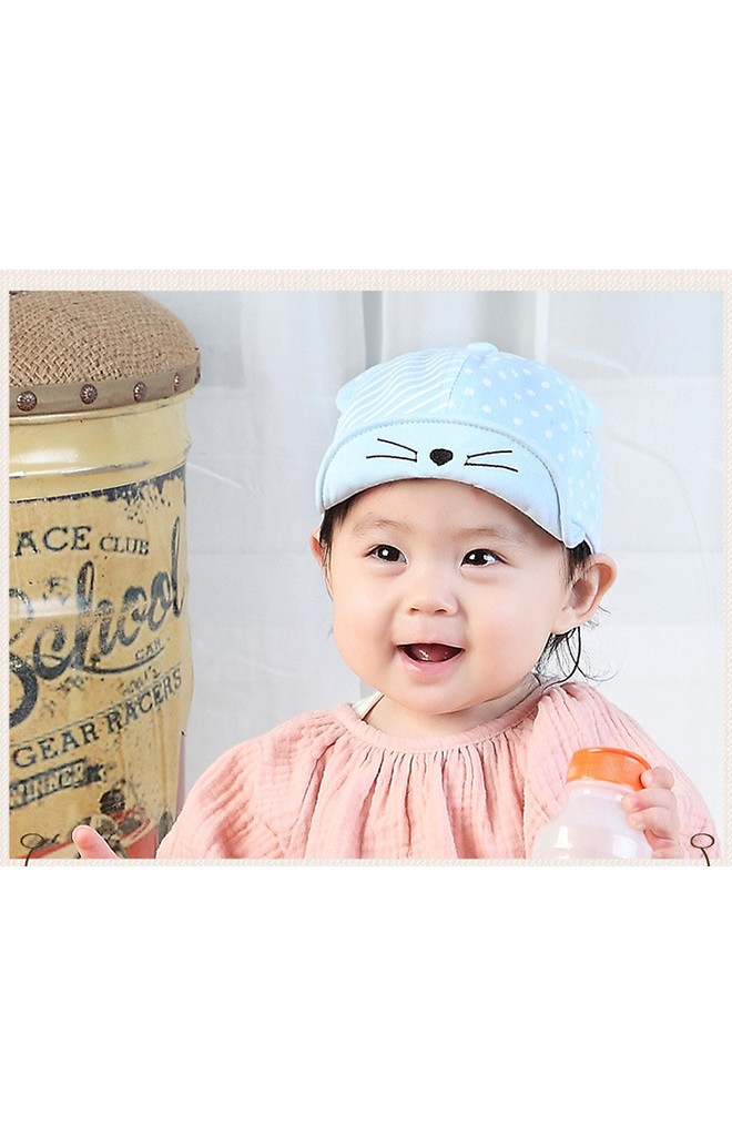 หมวกแก๊ปหน้าแมวลายจุด แต่งหูน่ารัก