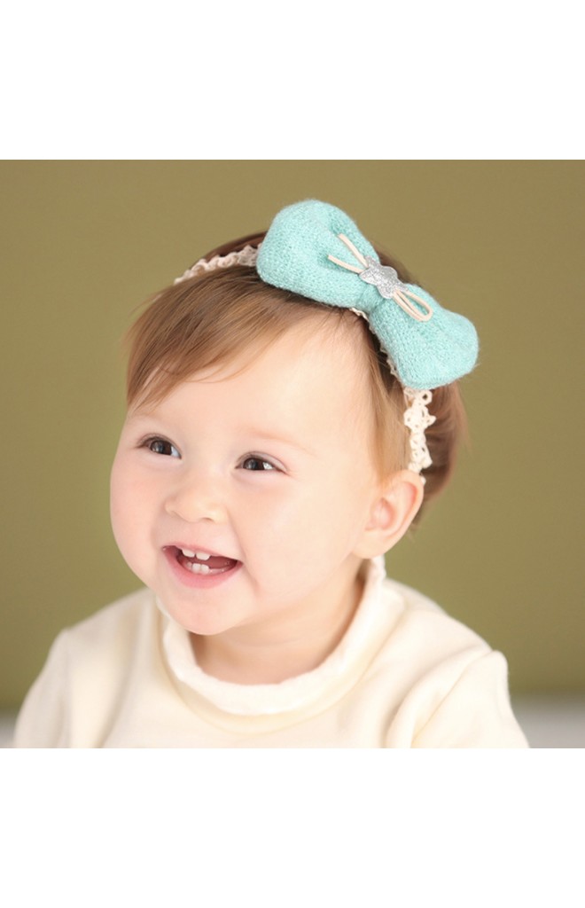 สายคาดผมโบว์แต่งดาวเงิน สายยืดลูกไม้สีครีม Angel Neitiri