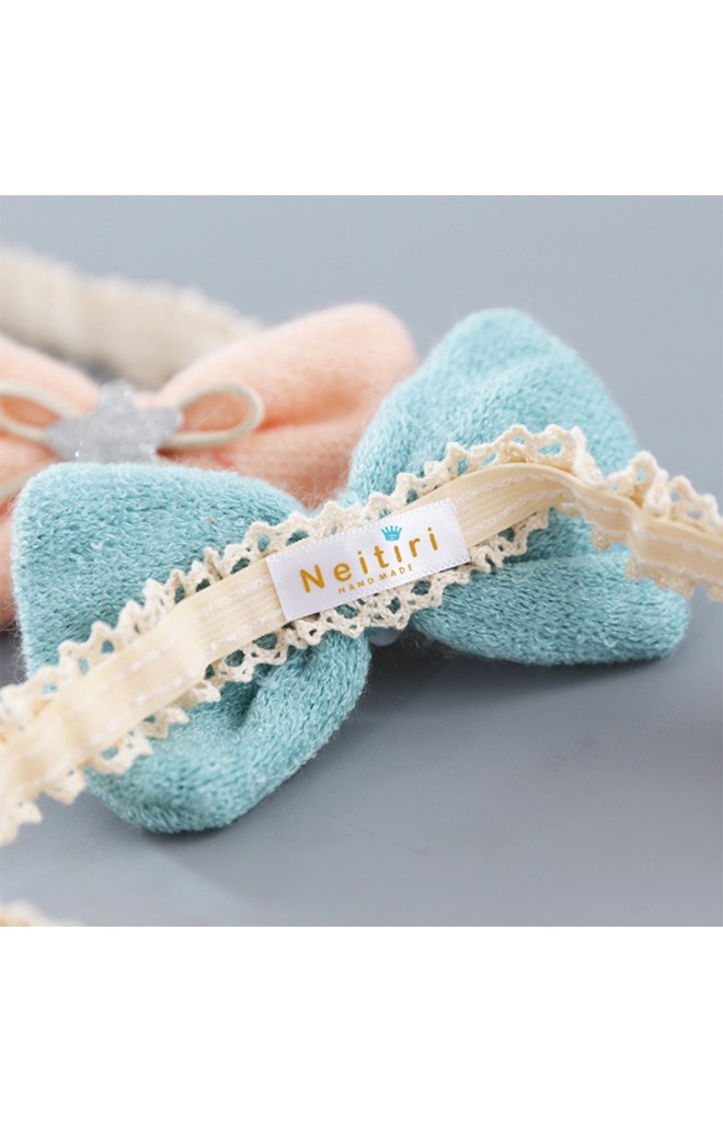 สายคาดผมโบว์แต่งดาวเงิน สายยืดลูกไม้สีครีม Angel Neitiri