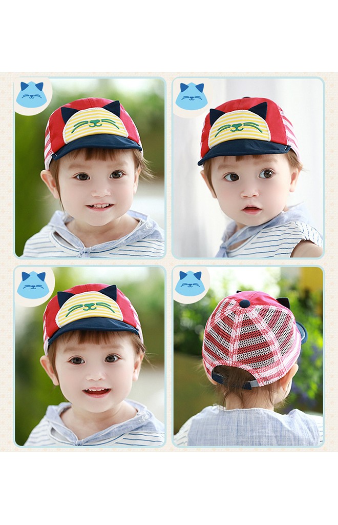 หมวกแก๊ปแมวน้อยหน้ายิ้ม ด้านหลังตาข่ายลายขวาง TUTUYA