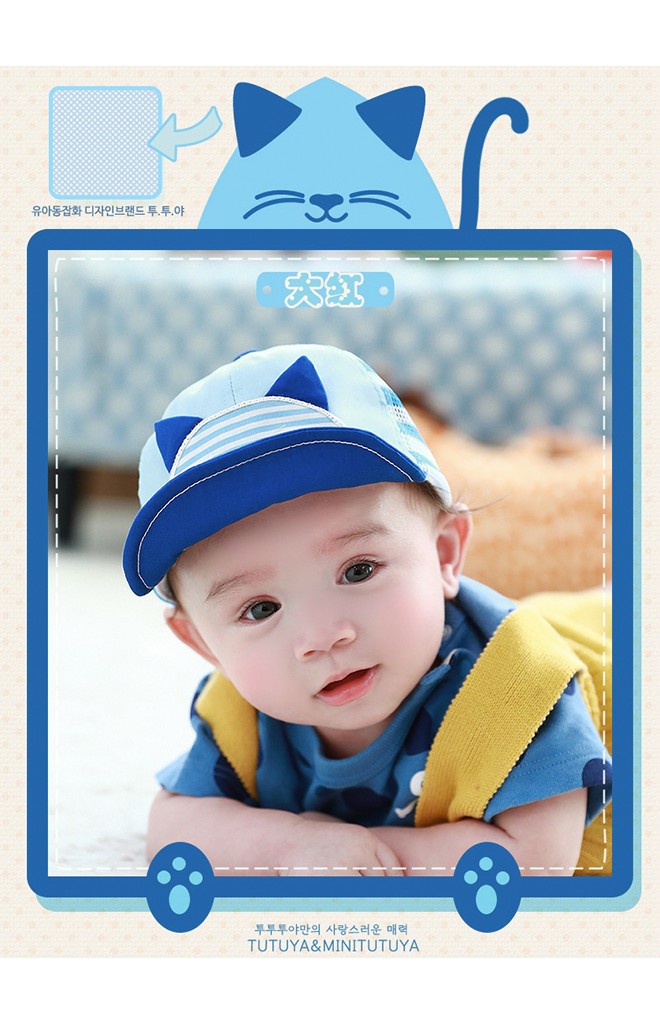 หมวกแก๊ปแมวน้อยหน้ายิ้ม ด้านหลังตาข่ายลายขวาง TUTUYA