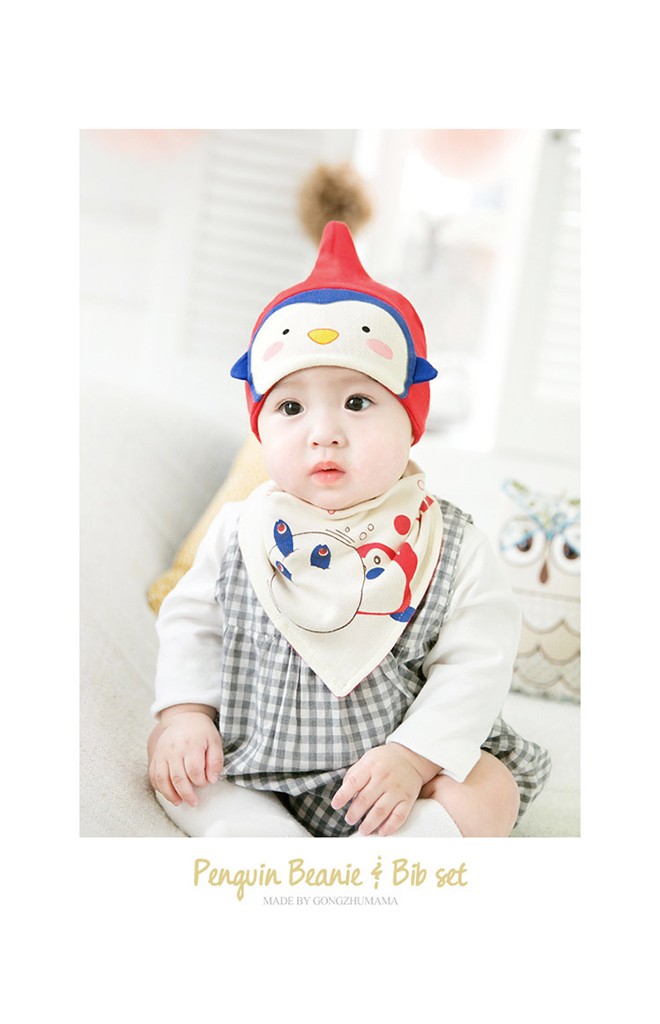 เซ็ตหมวกเพนกวินมาพร้อมผ้ากันเปื้อน จาก GZMM