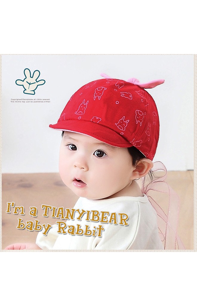 หมวกแก๊ปลายกระต่ายด้านบนแต่งโบว์ผูก จาก TIANYI BEAR
