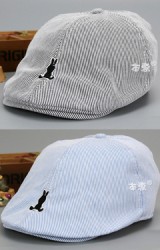 หมวกแฟล็ตแค็ป Flat Cap ลายทาง ปักรูกระต่าย