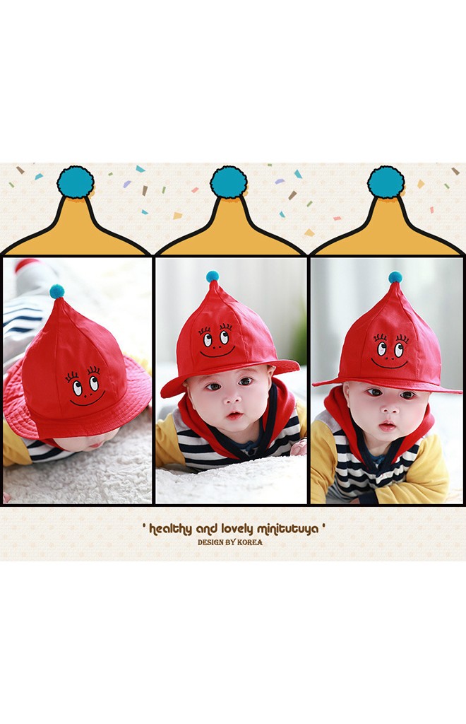 หมวกบัคเก็ตปีกรอบยอดแหลม ปักหน้าการ์ตูนยิ้ม TUTUYA