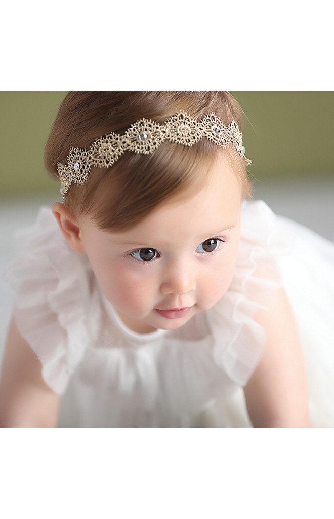 สายคาดผมลูกไม้ทองแต่งเพชรเทียม ด้านหลังสายยืดสีดำ Angel Neitiri