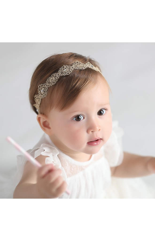 สายคาดผมลูกไม้ทองแต่งเพชรเทียม ด้านหลังสายยืดสีดำ Angel Neitiri