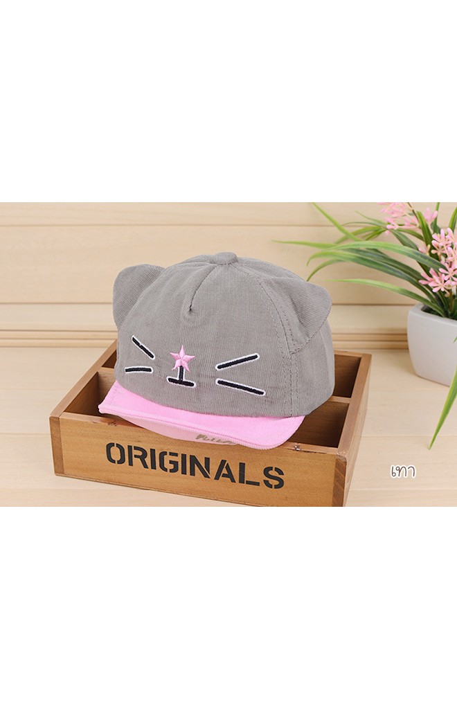 หมวกแก๊ปเด็กผ้าลูกฟูกหน้าแมวเหมียวปักรูปดาว KUKUJI