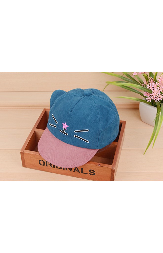หมวกแก๊ปเด็กผ้าลูกฟูกหน้าแมวเหมียวปักรูปดาว KUKUJI