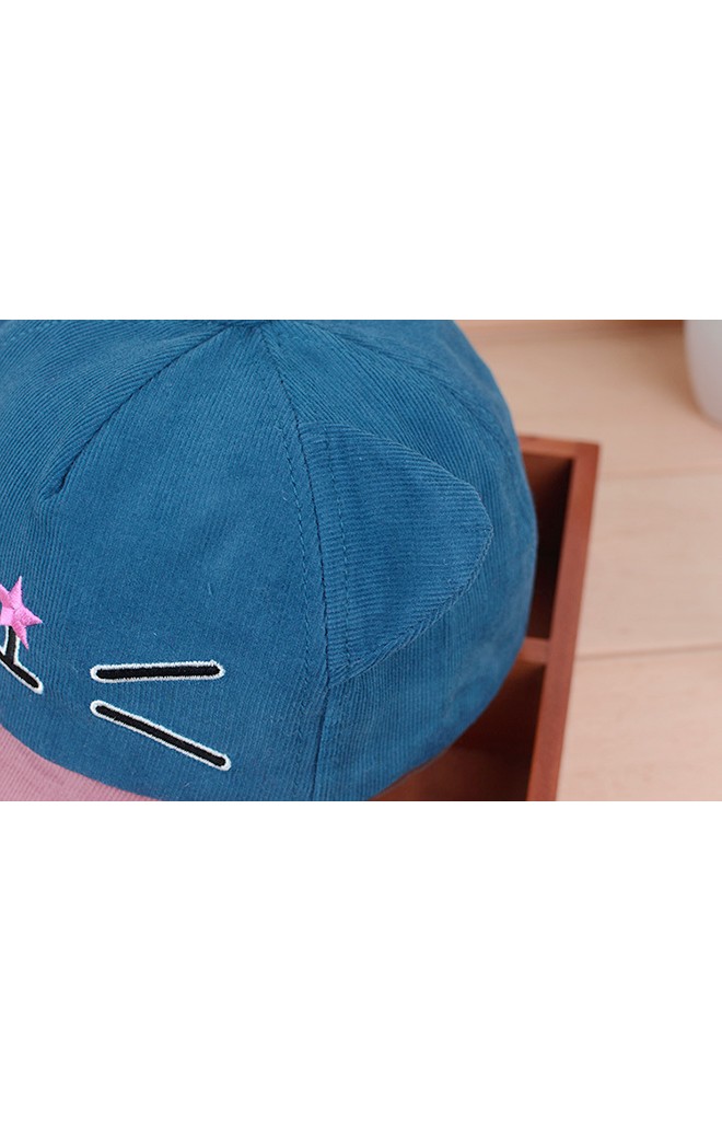 หมวกแก๊ปเด็กผ้าลูกฟูกหน้าแมวเหมียวปักรูปดาว KUKUJI