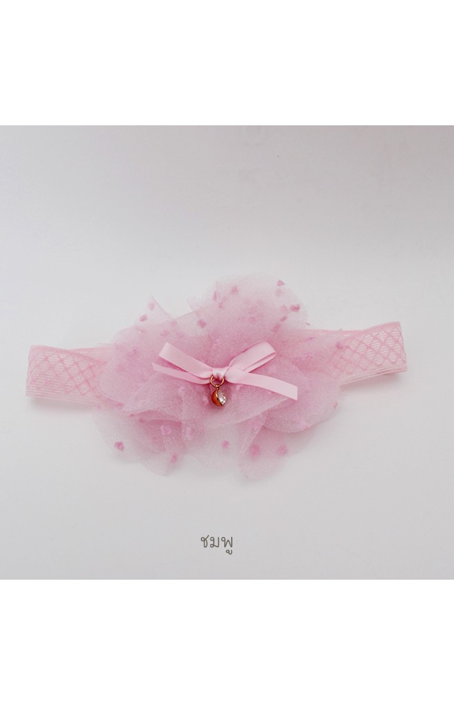 สายคาดผมโบว์ซ้อน ผ้าบางลายจุดหวานๆ แต่งโบว์เล็กน่ารัก