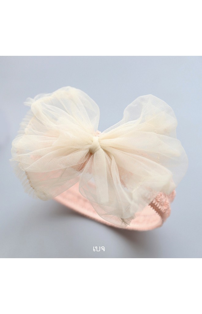 สายคาดผมโบว์ใหญ่ ผ้าโปร่งบางเย็บขอบผ้าย่นๆ สายลูกไม้ยืด Angel Neitiri