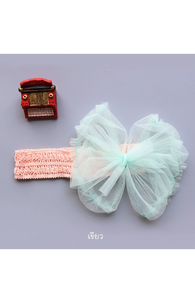 สายคาดผมโบว์ใหญ่ ผ้าโปร่งบางเย็บขอบผ้าย่นๆ สายลูกไม้ยืด Angel Neitiri