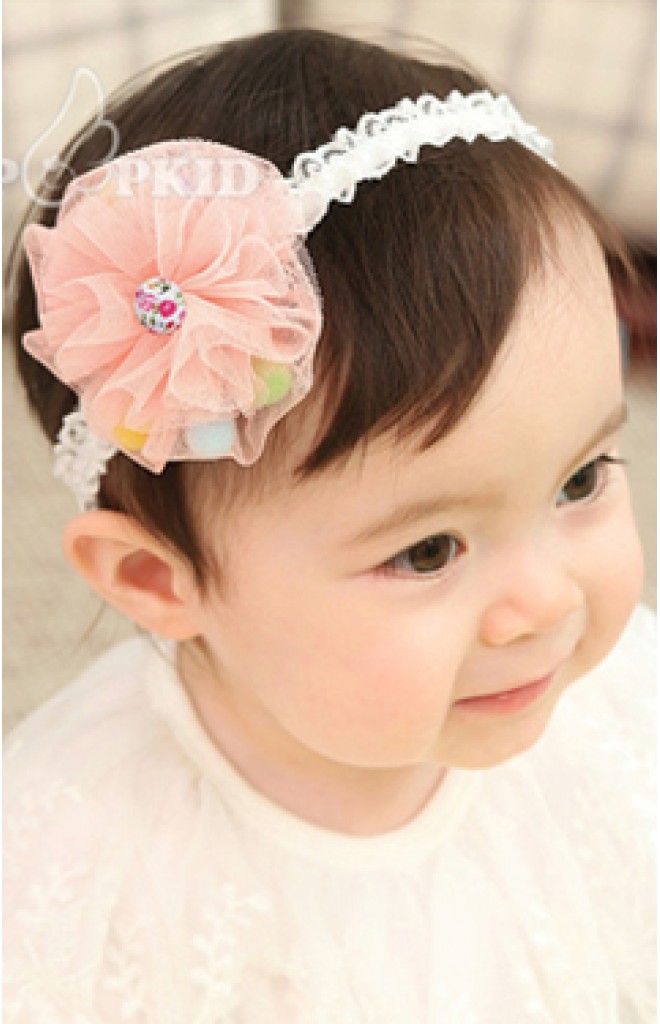 สายคาดผมผ้าโปร่งแต่งบอลสีสดใส สายคาดผมผ้าโปร่งแต่งบอลสีสดใส