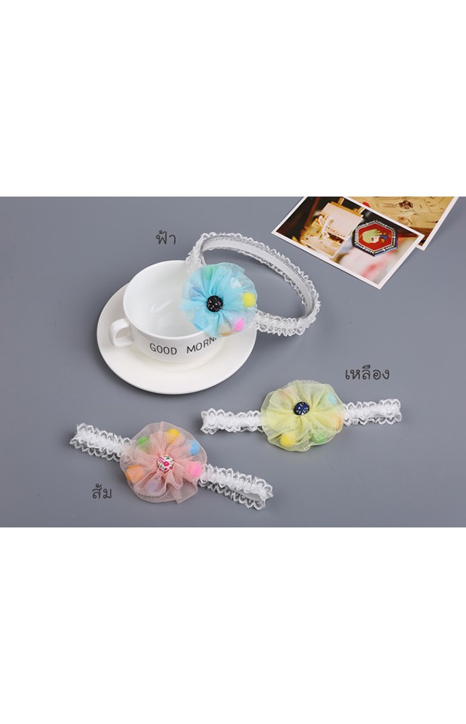 สายคาดผมผ้าโปร่งแต่งบอลสีสดใส