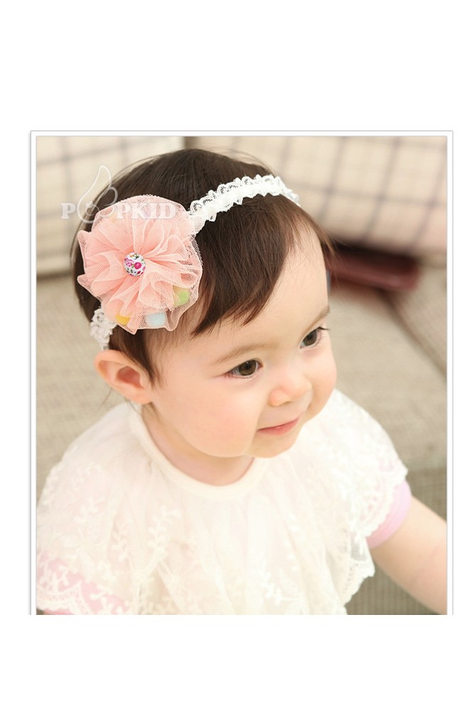 สายคาดผมผ้าโปร่งแต่งบอลสีสดใส