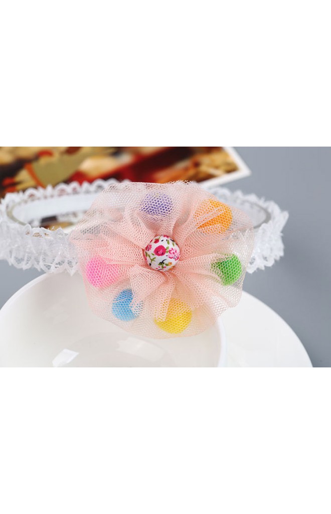 สายคาดผมผ้าโปร่งแต่งบอลสีสดใส