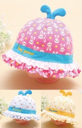 หมวกสาวน้อยลายกระต่าย ปีกหมวกระบายลูกไม้