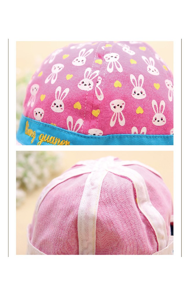 หมวกสาวน้อยลายกระต่าย ปีกหมวกระบายลูกไม้