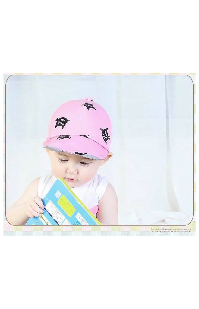 หมวกแก๊ปสกรีนรูปแมว ปลายปีกหมวกแต่งหูแหลม