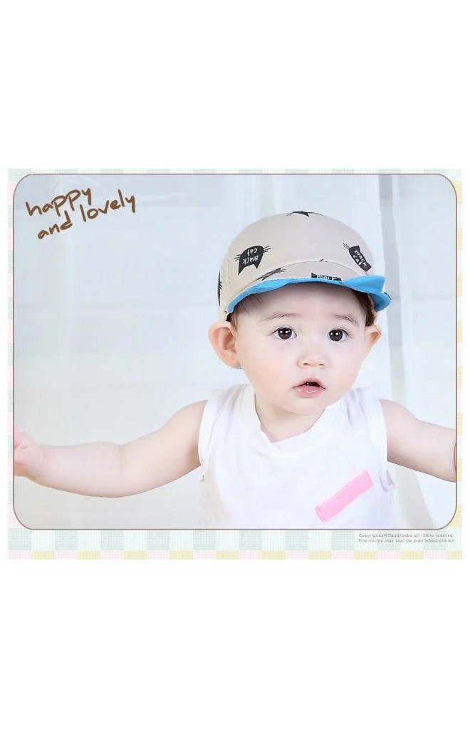 หมวกแก๊ปสกรีนรูปแมว ปลายปีกหมวกแต่งหูแหลม