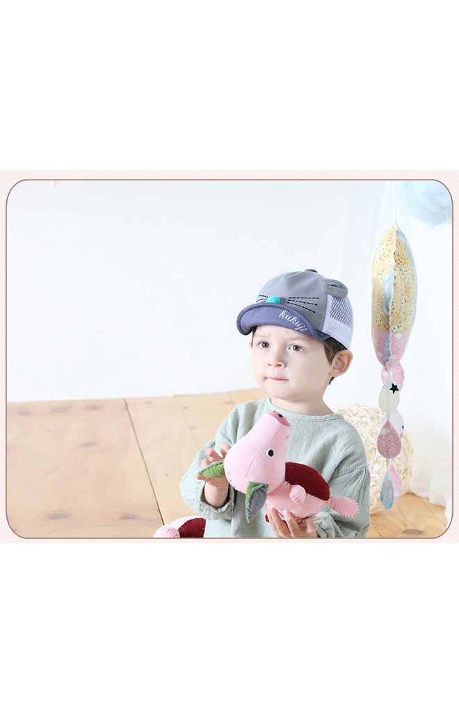 หมวกแก๊ปเด็กหน้าแมวแต่งจมูกกลมและหูน่ารัก KUKUJI