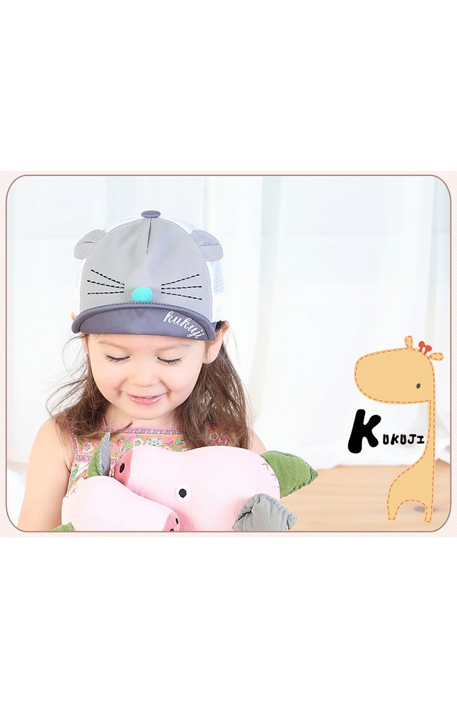 หมวกแก๊ปเด็กหน้าแมวแต่งจมูกกลมและหูน่ารัก KUKUJI