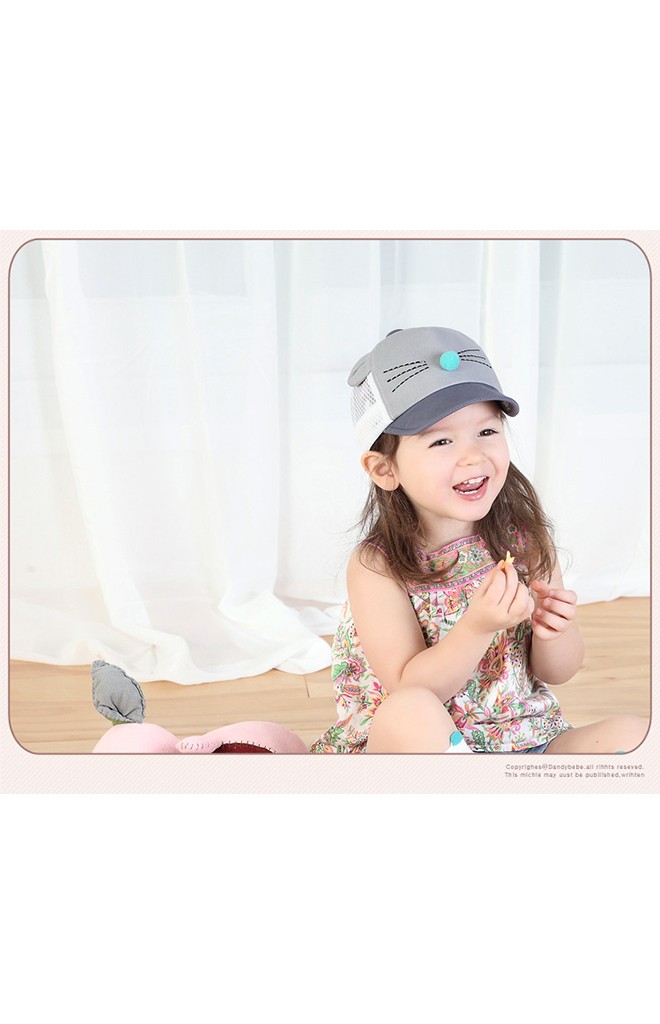หมวกแก๊ปเด็กหน้าแมวแต่งจมูกกลมและหูน่ารัก KUKUJI