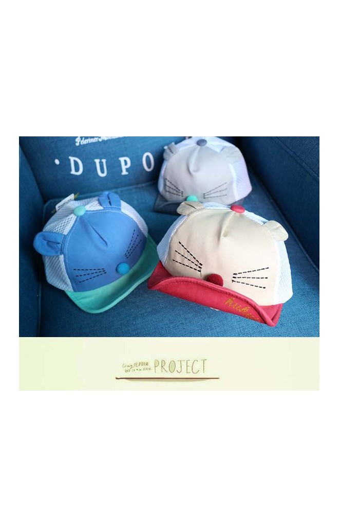หมวกแก๊ปเด็กหน้าแมวแต่งจมูกกลมและหูน่ารัก KUKUJI