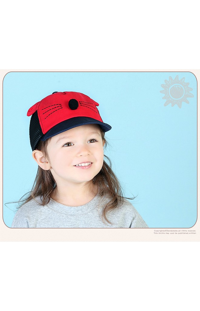 หมวกแก๊ปเด็กหน้าแมวแต่งจมูกกลมและหูน่ารัก KUKUJI