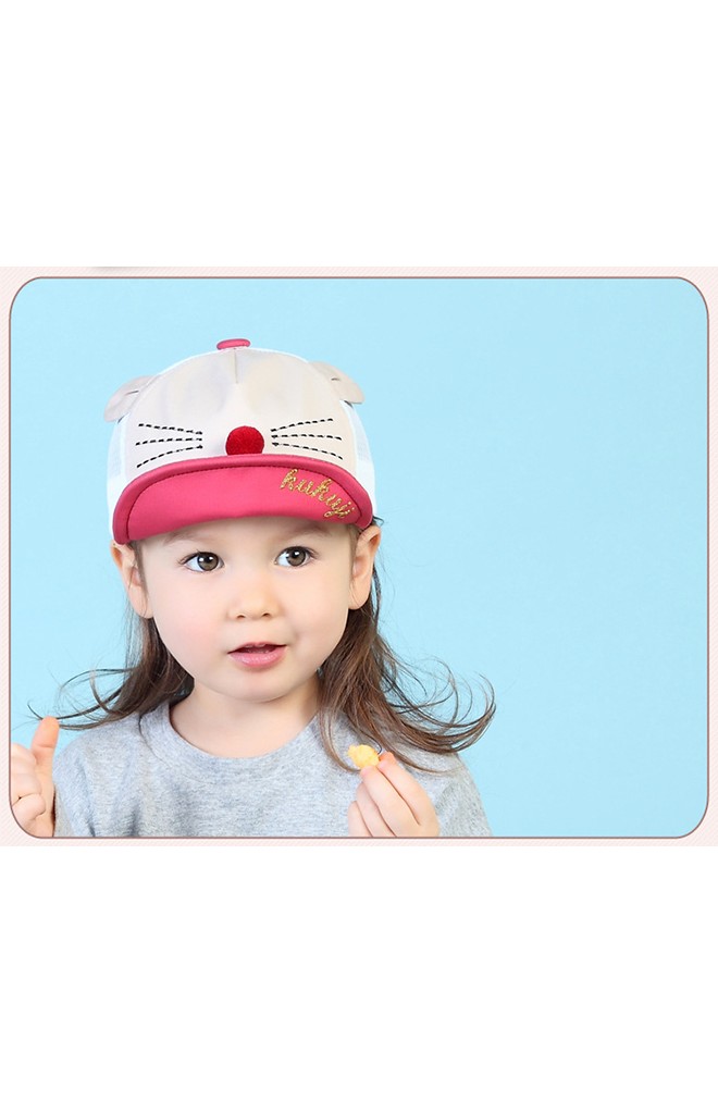 หมวกแก๊ปเด็กหน้าแมวแต่งจมูกกลมและหูน่ารัก KUKUJI