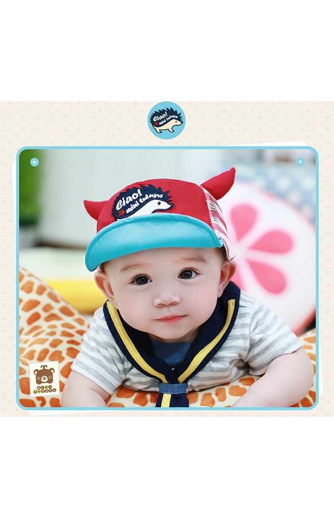 หมวกแก๊ปเด็กปักลายเม่นน้อยน่ารัก ด้านหลังผ้าตาข่าย TUTUYA