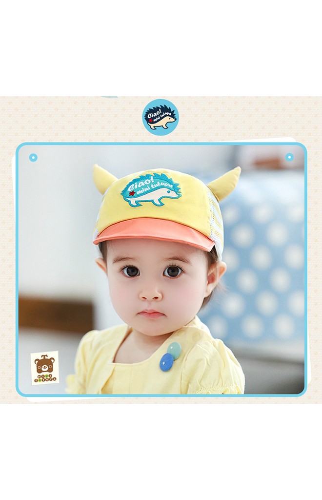 หมวกแก๊ปเด็กปักลายเม่นน้อยน่ารัก ด้านหลังผ้าตาข่าย TUTUYA