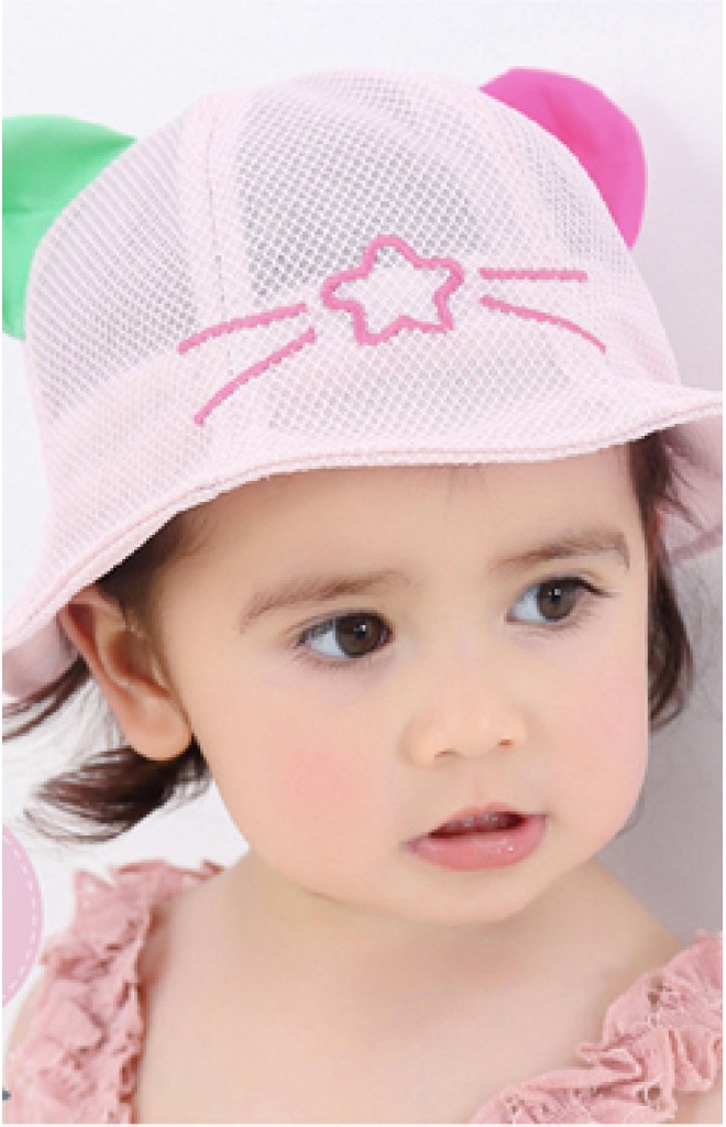 หมวกบัคเก็ตผ้าตาข่ายแต่งหูน่ารัก ด้านหน้าปักดาว หมวกบัคเก็ตผ้าตาข่ายแต่งหูน่ารัก ด้านหน้าปักดาว