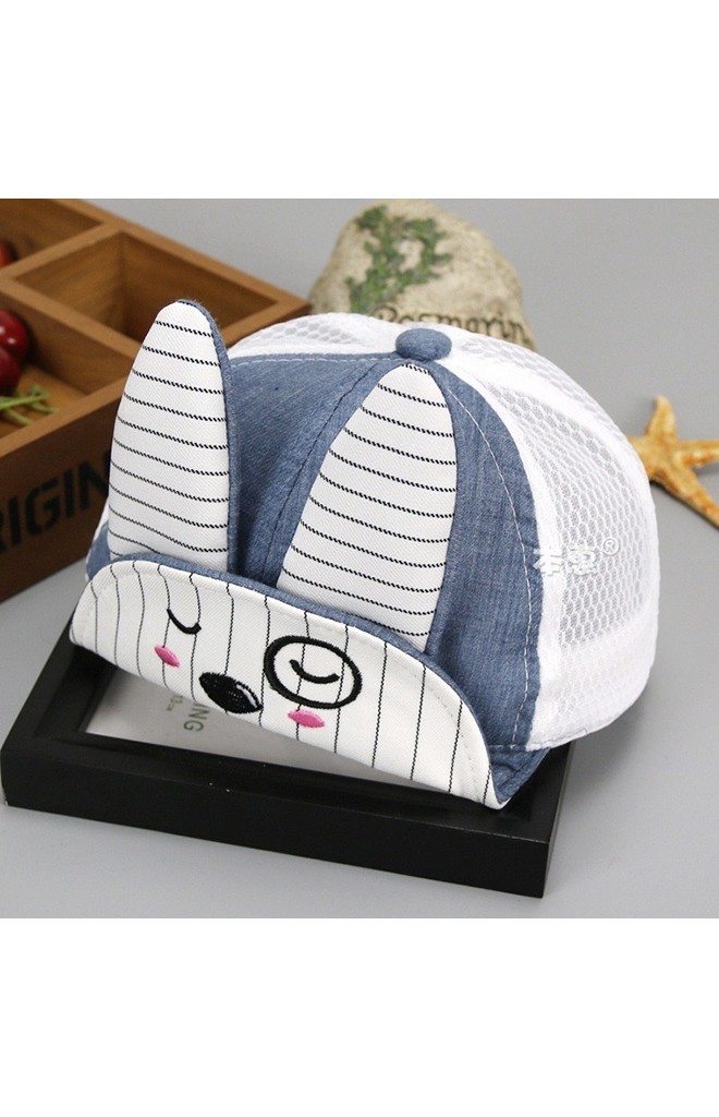 หมวกแก๊ปกระต่ายหูยาวลายขวาง ด้านหลังผ้าตาข่าย KUKUJI