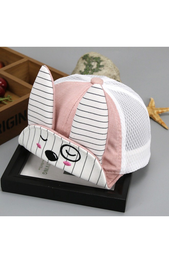 หมวกแก๊ปกระต่ายหูยาวลายขวาง ด้านหลังผ้าตาข่าย KUKUJI