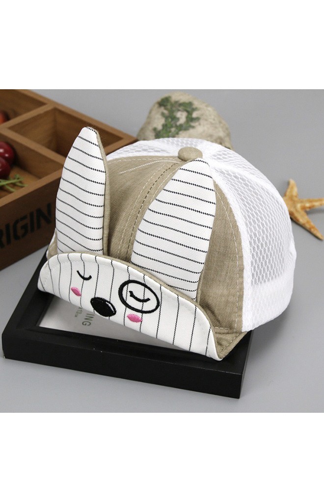 หมวกแก๊ปกระต่ายหูยาวลายขวาง ด้านหลังผ้าตาข่าย KUKUJI