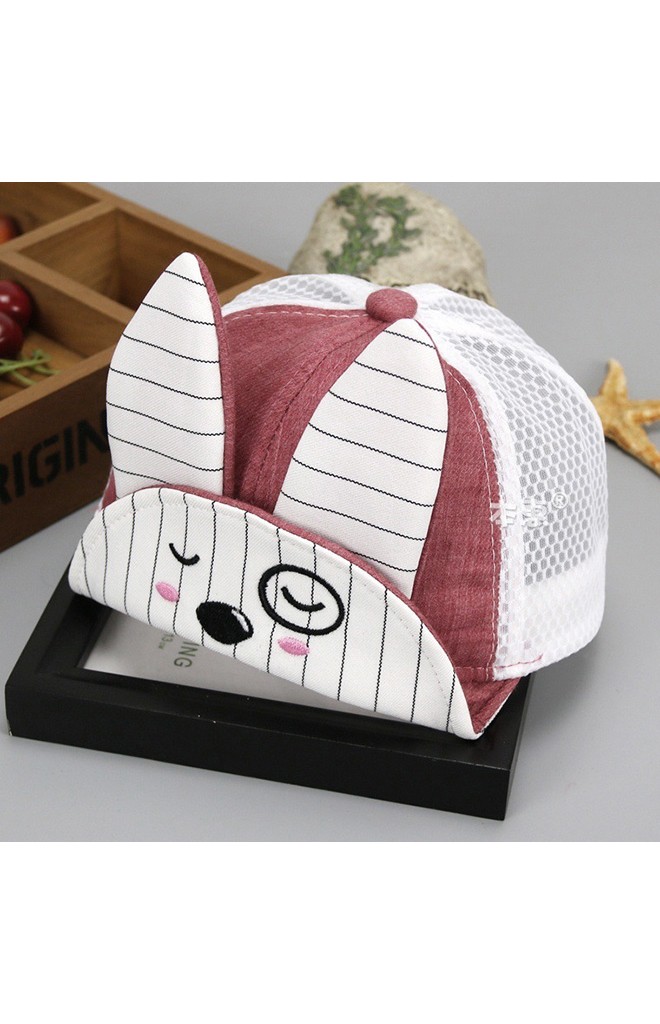หมวกแก๊ปกระต่ายหูยาวลายขวาง ด้านหลังผ้าตาข่าย KUKUJI