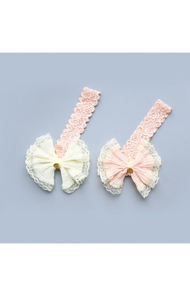 สายคาดผมโบว์ผ้าพลีทแต่งขอบลูกไม้หวาน สายคาดลูกไม้ยืด Angel Neitiri