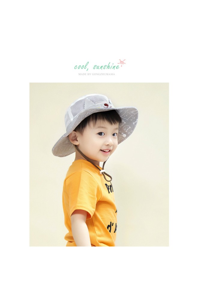 หมวกเด็กปีกกว้างปักหน้าแมวน้อย ตัวหมวกผ้าตาข่าย GZMM