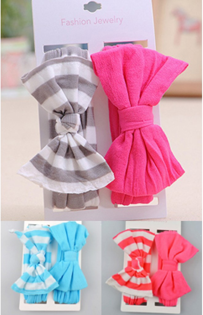 สายคาดผมโบว์ผ้ายืด เซ็ต 2 ชิ้น แบบสีพื้นและลายทาง สายคาดผมโบว์ผ้ายืด เซ็ต 2 ชิ้น แบบสีพื้นและลายทาง