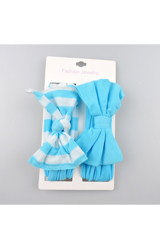 สายคาดผมโบว์ผ้ายืด เซ็ต 2 ชิ้น แบบสีพื้นและลายทาง