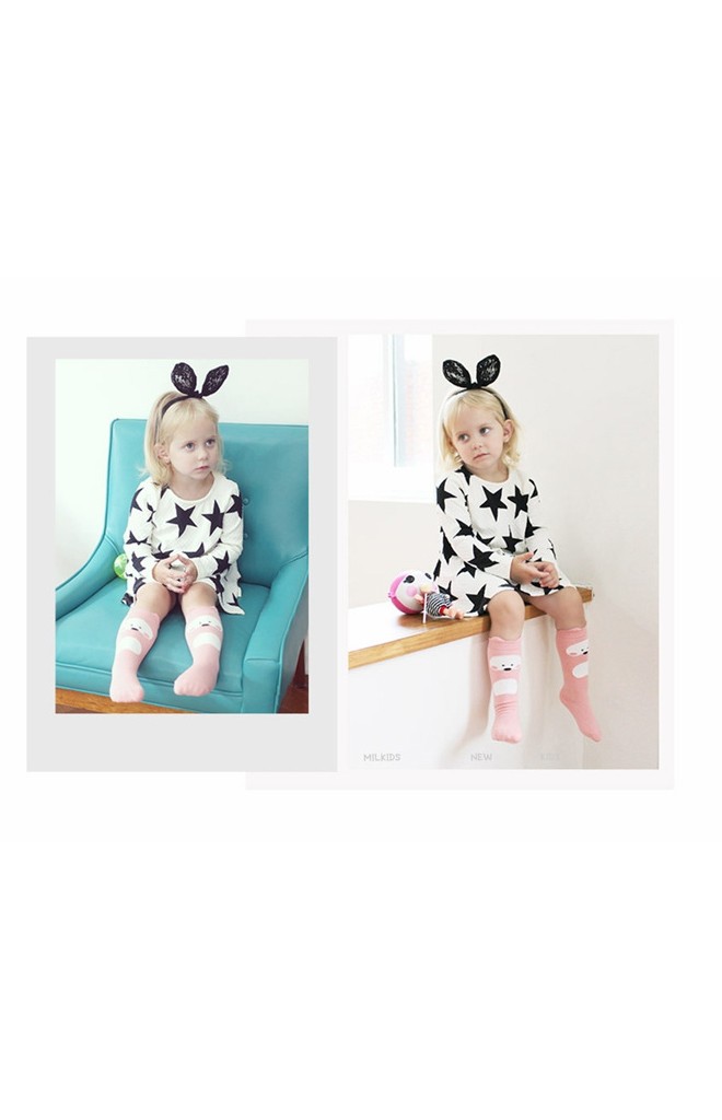 ถุงเท้าเด็กสีชมพูลายหมีแบบยาว มีกันลื่น จาก Kids Socks