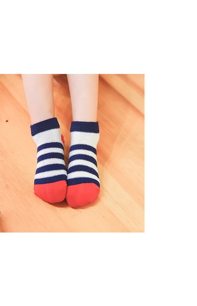 ถุงเท้าเด็กลายขวางสีสันสดใส แพ็ค 5 คู่ 5 สี แบบข้อสั้น ไม่มีกันลื่น