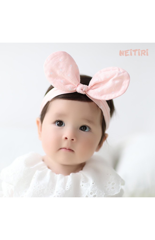 สายคาดผมโบว์กระต่ายกลมลายดอกไม้ขาวเล็กๆ Angel Neitiri